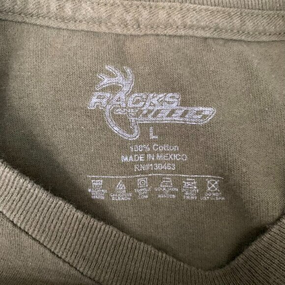 Racks Reels Crewneck Short Sleeve T Shirt L Green Double Sided Graphic Hunting - Picture 7 of 7